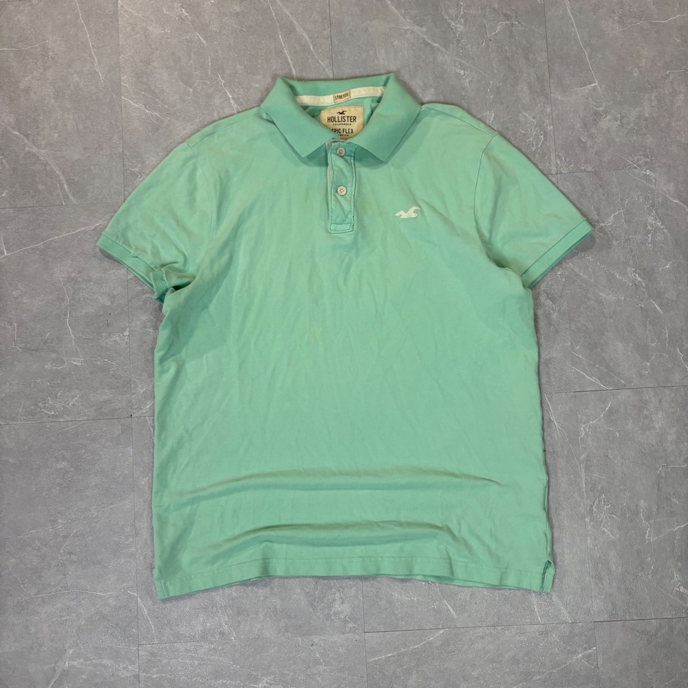 Hollister Mens Epic Flex Stretch Polo Shirt Mint Green Large Logo 4518